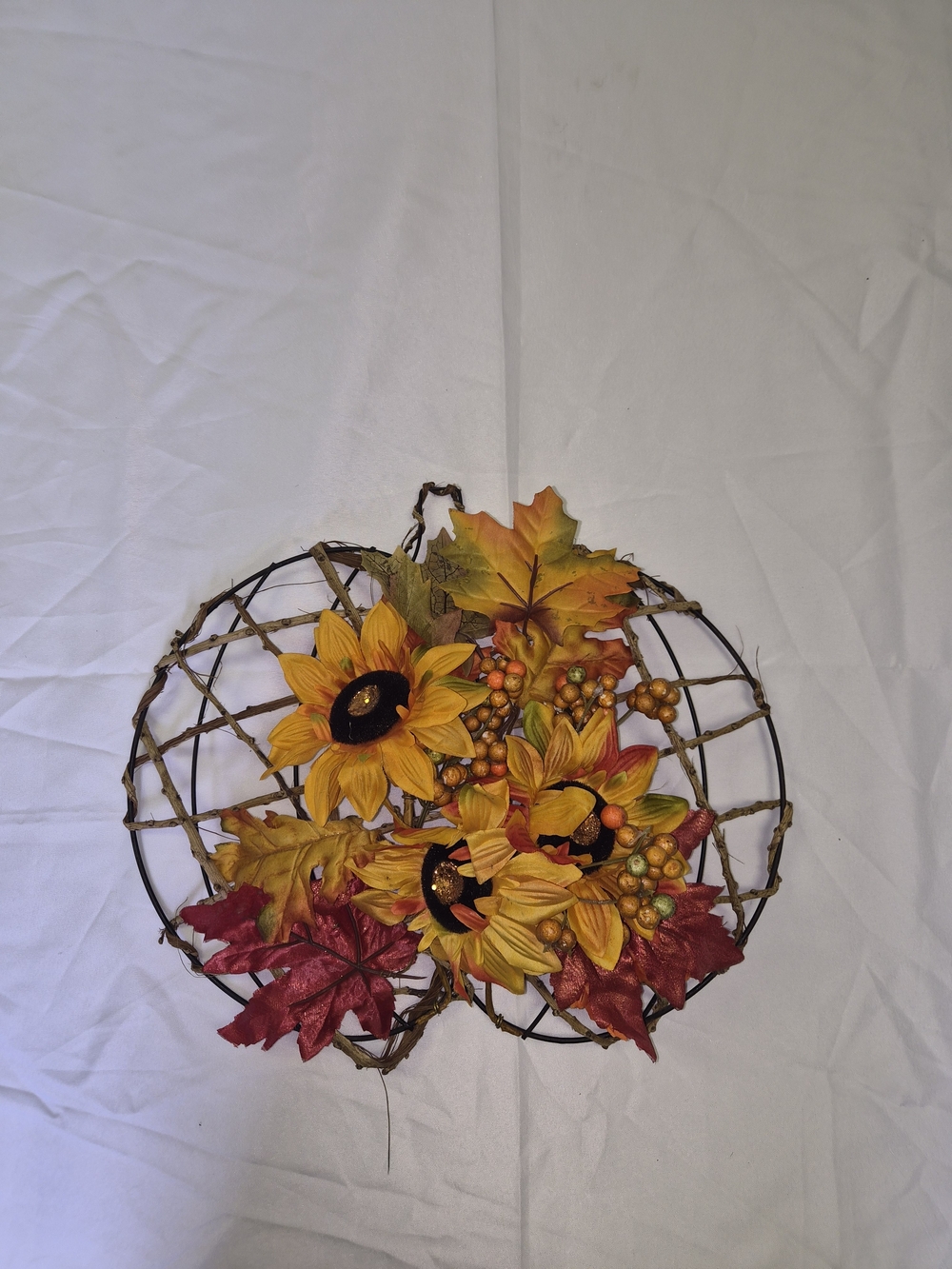 Autumn Sunflower & Maple Pumpkin Wreath Wall Accent - Yellow